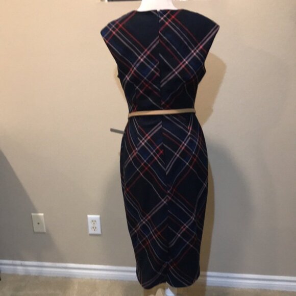7th AVENUE By New York & Co. Sleeveless Navy Plaid Sheath Dress fully Lined-10 - Picture 2 of 13